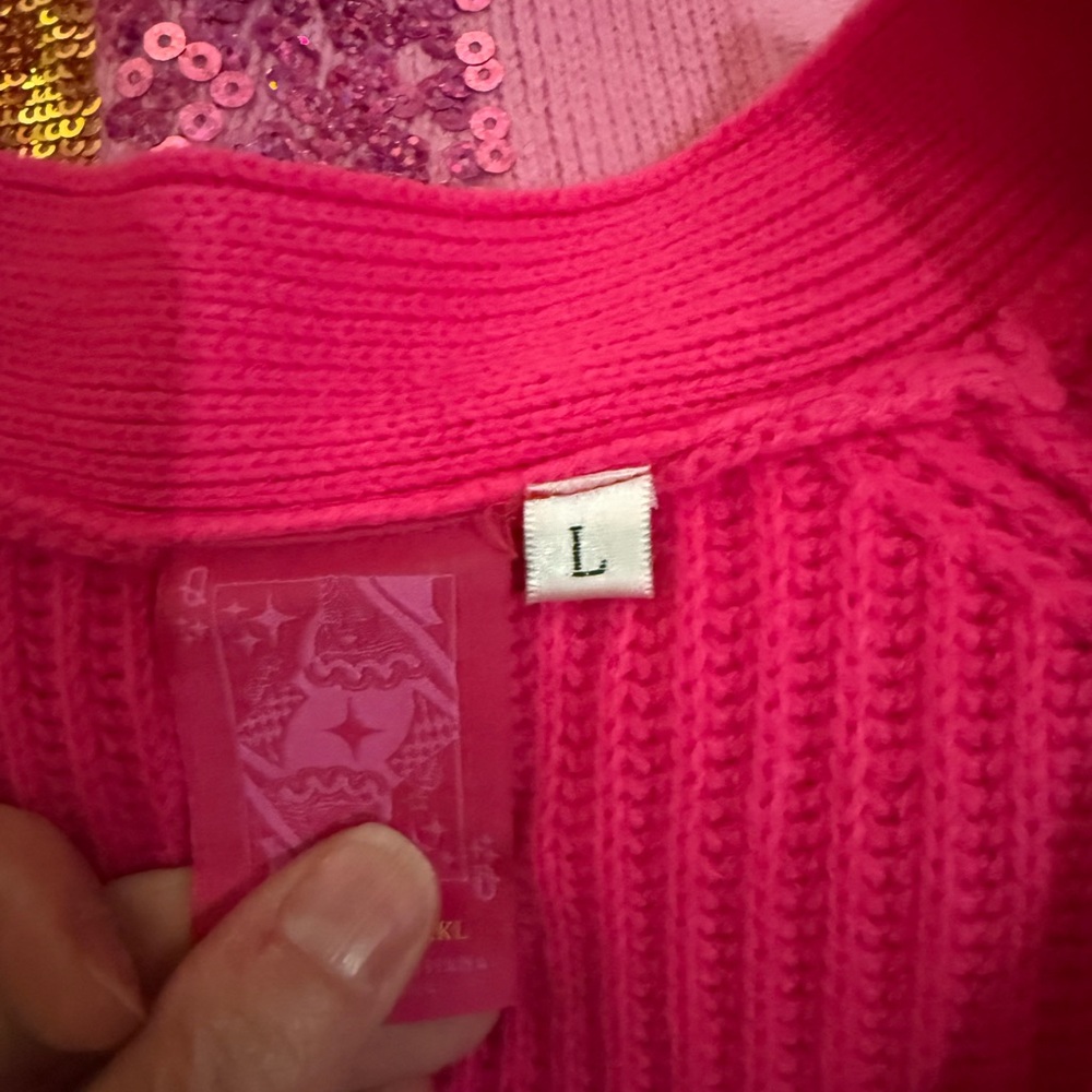 QUEEN OF SPARKLES Pink Gingerbread Sequin Cardigan - Picture 3 of 3